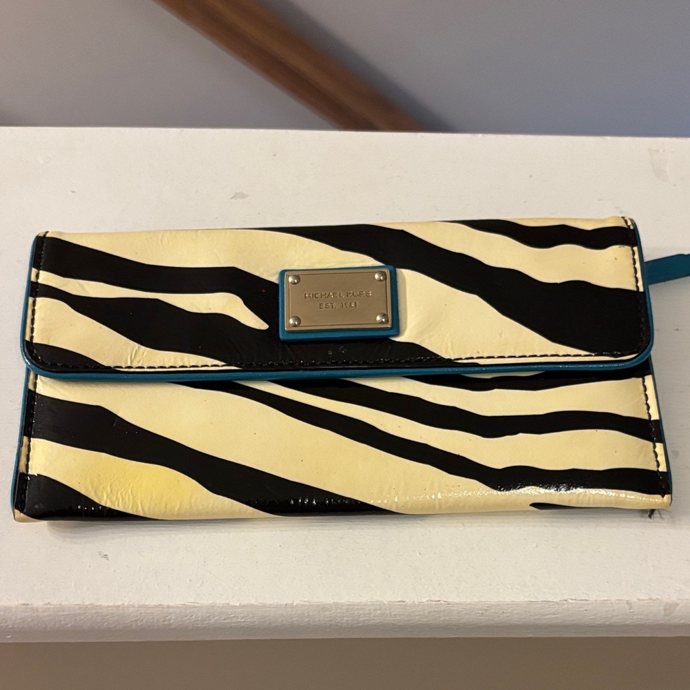 Michael Kors Cream & Black Zebra Patent Clutch